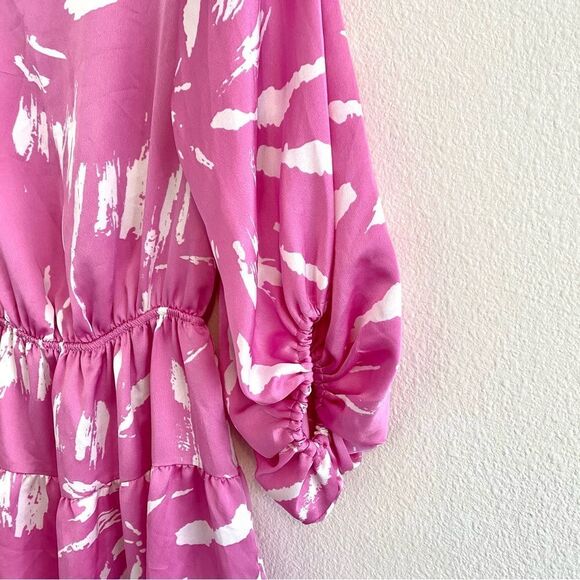 Satin Tyche Mystic Pink Chiffon Balloon Sleeve Dress Size S - Picture 6 of 10